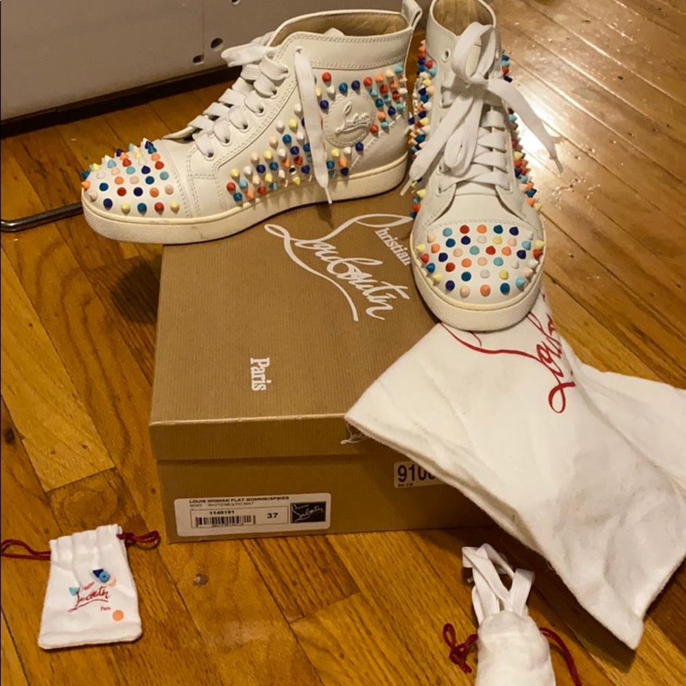 christian louboutin high top white colorful spikes - Picture 1 of 9